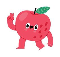 Cheerful red apple character walking and waving, radiating joy and friendliness. Perfect for healthy eating initiatives or children s design projects, adding a playful touch vector