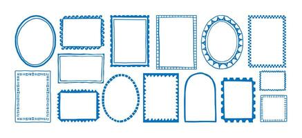 Doodle frame. Hand drawn border. Minimal freehand stroke wavy square, rectangle, circle, arch, oval shapes frames. Marine curved, striped borders. set vector