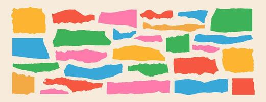 Torn paper banners. Colorful ripped paper frame. Collage craft shape and torned sheets. Ripped edge borders for scrapbook, design layouts. textures silhouettes background vector