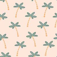 Seamless pattern with cartoon palm trees on pink background vector