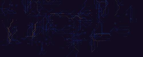 Futuristic Data Grid Neon Lines. Abstract tech background in dark mode with blue and orange dotted circuits for innovation, AI, and analytics visuals. Modern cyber pattern. illustration vector