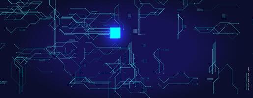 Technology Chip Circuit With Glowing Processor. Bright microchip element on futuristic digital background. Ideal for themes of AI, innovation, computing. illustration vector