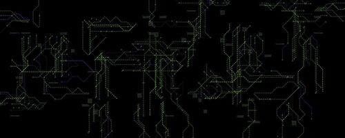 Neon Circuit Network With Green And Purple Lines. Futuristic digital background for cybersecurity, hacking, and AI themes. Glowing grid with abstract paths. Clean tech BG. illustration. vector