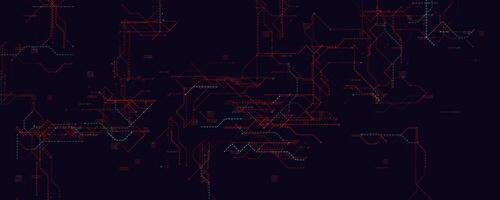 Red Cyber Grid With Futuristic Circuit Lines. Tech background featuring glowing red and cyan digital paths for cyber attack, hacking, and data flow themes. Clean modern layout. illustration. vector