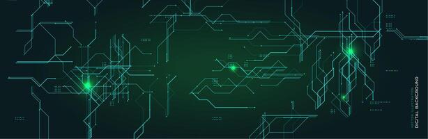 Futuristic digital background with glowing lines and circuit elements. Ideal for technology, data, and cybersecurity themes. Hightech style with green light abstract design. illustration vector