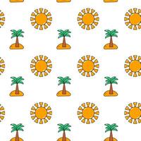 Seamless pattern with palm and sun on white background. vector