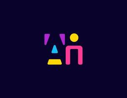 Colorful abstract AI and human symbol. Robot face and person figure represent collaboration, communication, smart assistant or chatbot design. illustration. vector