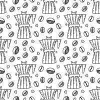 Coffee pot, coffee, beans pattern design. Linear background for menus, coffee shops, web design, bakeries and cafes. vector