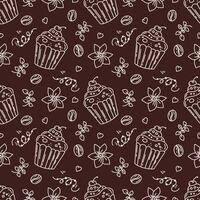 Coffee cocktails. Seamless sketch-style pattern. Coffee drawing, background in the form of flat lines of hot drinks. Repeating texture for cafe menus, wrapping paper. vector