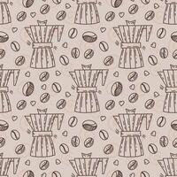 Coffee pot, coffee, beans pattern design. Linear background for menus, coffee shops, web design. vector