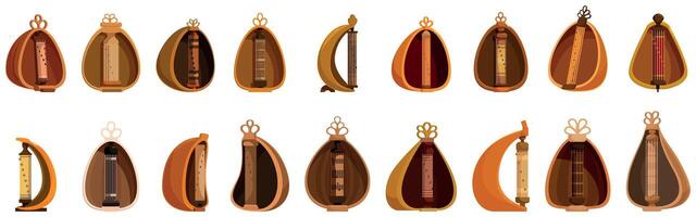 Sasando icons set. Ancient scroll cases protecting papyrus manuscripts, preserving history and knowledge vector
