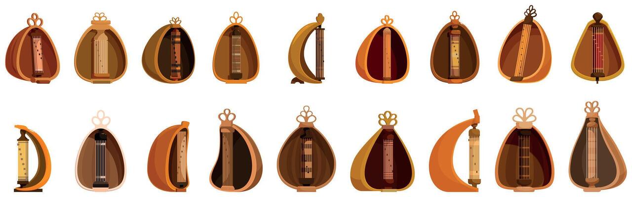 Sasando icons set. Ancient scroll cases protecting papyrus manuscripts, preserving history and knowledge