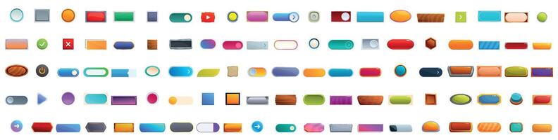 Colorful set of buttons for casual games or apps featuring play, pause, settings, and directional controls vector