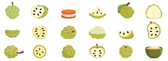 Custard apple icons set. Set of sugar apples, exploring the diverse forms of annona squamosa fruit vector