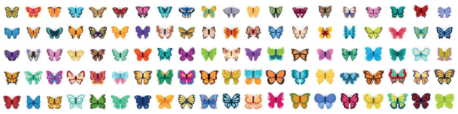 Colorful butterfly icons showing variety of wing patterns and colors