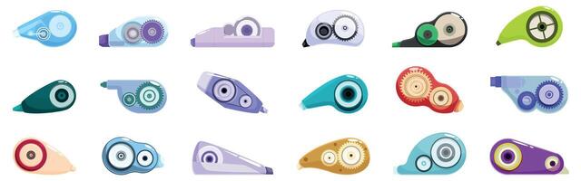 Correction tape icons set. Correction tapes showing different styles and colors for convenient and precise modifications vector