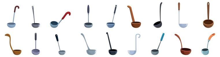Ladle icons set. Soup ladles icons set showing kitchen utensils for serving vector