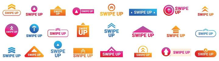 Swipe up stories arrows icons set. Swipe up button set for social media stories and mobile applications vector