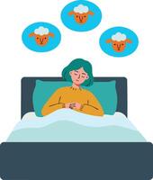Person sleeping in bed with sheep counting for better sleep and relaxation illustration vector