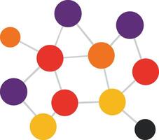 Abstract molecular structure with connected colorful nodes in purple orange red yellow and black illustration vector
