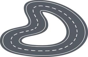 Curved grey road icon with dashed white lines for transportation and travel design elements vector