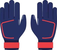 Pair of dark blue and red winter gloves flat illustration showing front and back views for cold weather protection vector