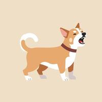 Shiba Inu dog barking illustration with brown and white fur and curled tail in profile view vector