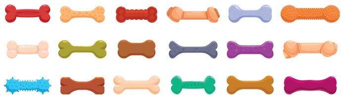 Dog bone toy icons set. Colorful collection of dog bones for happy pets vector
