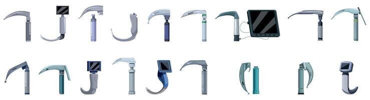 Laryngoscope icons set. Laryngoscope showing intubation procedure for anesthesia or resuscitation vector