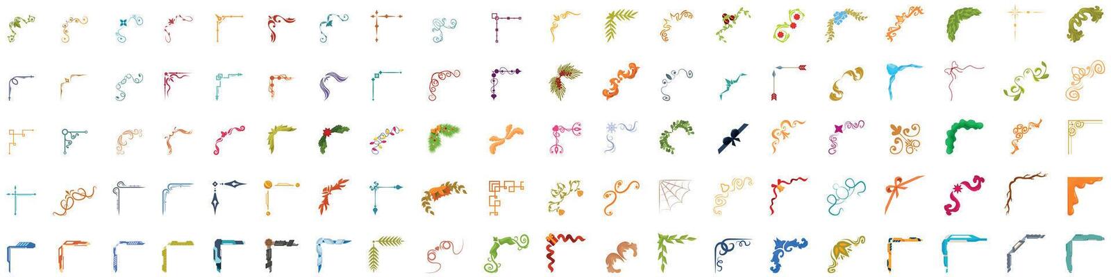 Collection of colorful corner decorations for design projects