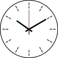 Minimalist round wall clock showing time with simple black hour and minute hands and thin second hand illustration vector