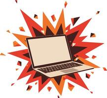 Laptop computer with orange and red explosion background digital technology concept illustration vector