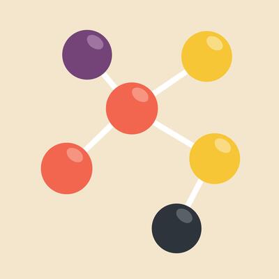 Molecular structure colorful atoms connected with bonds in simple flat style illustration