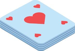 Stack of playing cards with red heart symbol illustration in isometric style for game and entertainment design vector