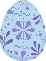 Decorative blue Easter egg with purple floral and abstract patterns illustration for spring celebration and festive design vector