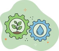 Sustainable energy concept with plant and water drop in gears for environmental technology and green innovation vector