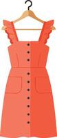 Coral sleeveless dress with button front and ruffle straps on hanger illustration fashion clothing design coral color vector