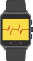 Smartwatch with heart rate monitor display in yellow screen and black strap illustration technology wearable device vector