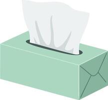 Box of tissues with single white tissue paper protruding from green rectangular container illustration vector
