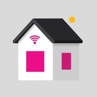 Smart home with wireless internet signal and modern roof design in minimal style illustration vector