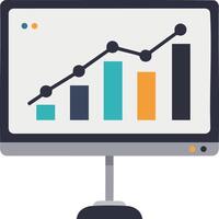 Computer monitor displaying bar chart and rising line graph for business analytics and data visualization illustration vector