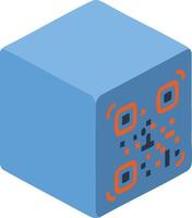 Blue cube with orange and black QR code digital design isometric illustration vector