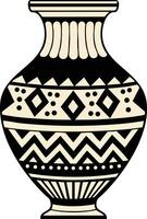 Decorative black and beige ancient style pottery vase with geometric patterns illustration vector