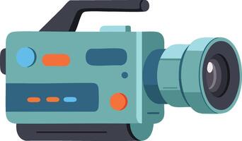 Vintage style camera with blue and orange buttons flat illustration for media production and filming equipment usage vector