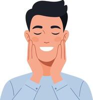 Man touching cheeks with hands smiling feeling relaxed and content illustration vector