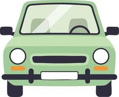 Green car front view simple flat illustration with black details and white background vector