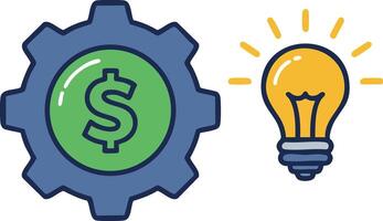 Money gear icon and illuminated light bulb symbolizing financial ideas and innovation business concepts illustration vector