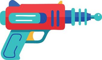 Retro style toy ray gun in red blue and yellow colors illustration with futuristic design elements vector