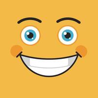 Smiling emoji face with bright blue eyes and cheerful expression on yellow background illustration vector