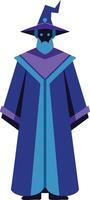 Wizard character in blue and purple robe with pointed hat magical fantasy illustration design vector